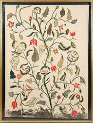 English Crewelwork Embroidered Panel